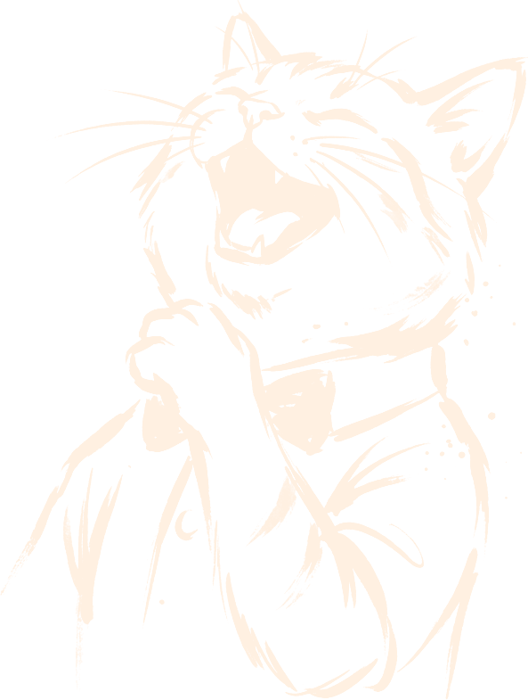 Lafincat mascot: a laughing cat in a bow tie